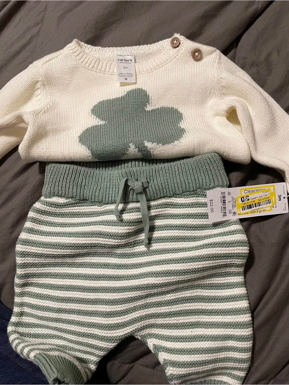 NWT Carters Shamrock Clover Knit Top & Pants St Patrick’s babies size 3 month 3m